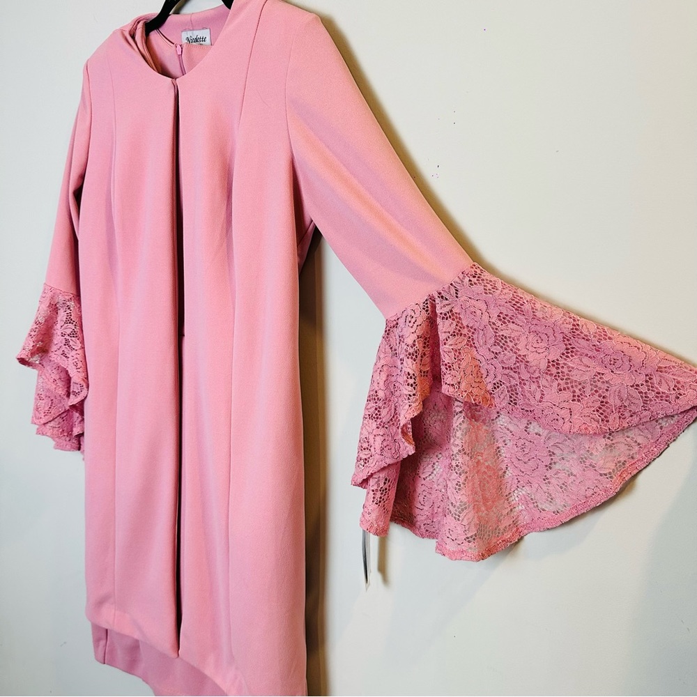 Nicolette Pink Dress And Cardigan Women Bell 3/4‎ Sleeves.C69